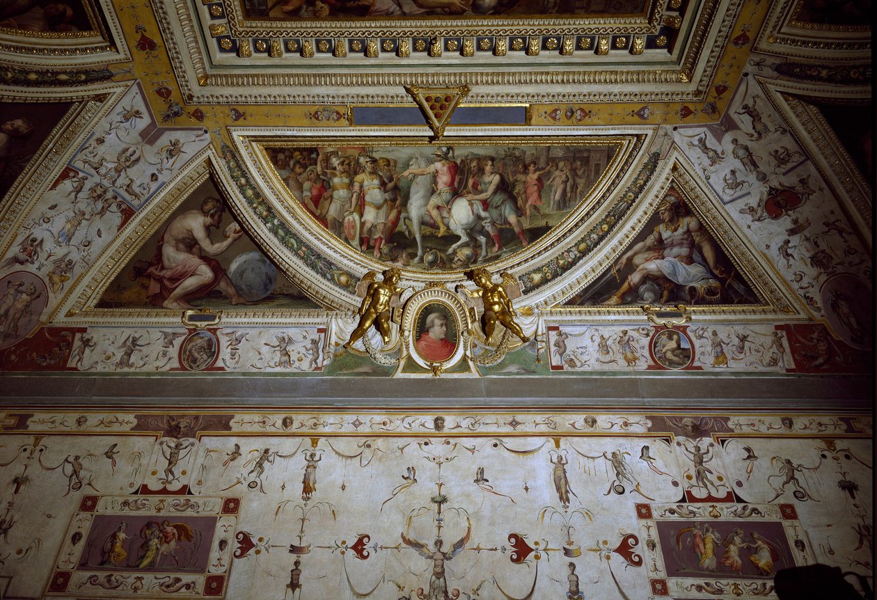 Lorenzo il Magnifico 房间的细节代表萨尔扎纳战役（壁画） 作者 乔治·瓦萨里（Giorgio Vasari）