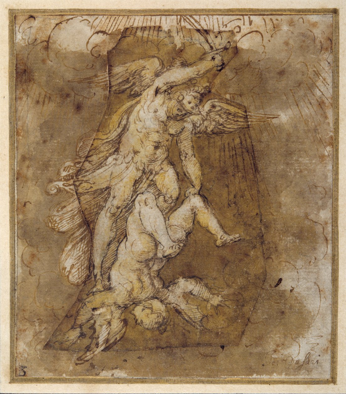 圣米迦勒拱顶天使图，约 1511-74 年（钢笔、墨水和水彩画） 作者 乔治·瓦萨里（Giorgio Vasari）
