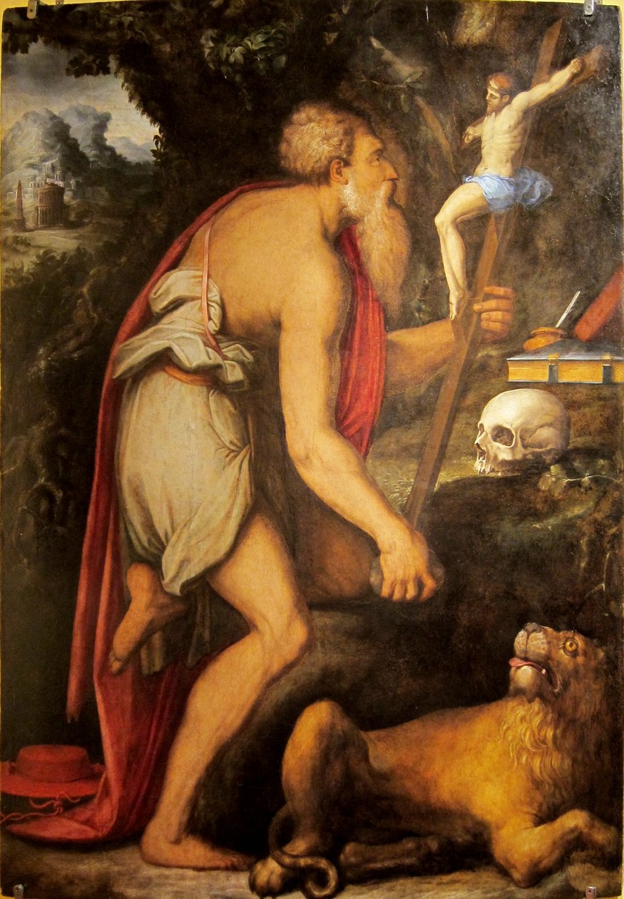 法语：Saint Jérôme en méditation. 作者 乔治·瓦萨里（Giorgio Vasari）