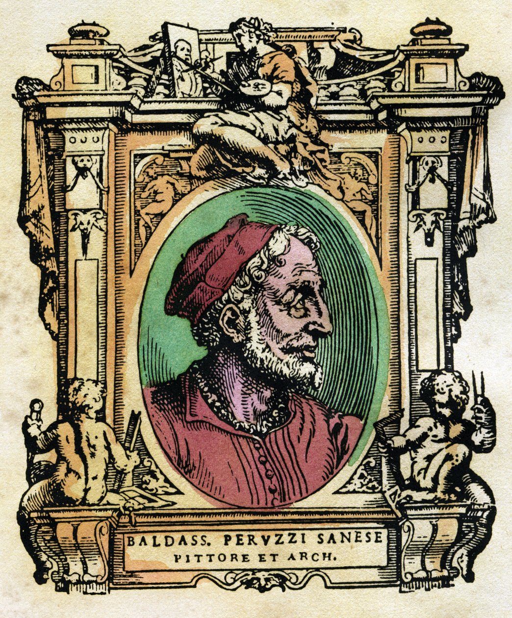Baldassarre Peruzzi (1481-1536) 锡耶纳建筑师和画家的肖像 雕刻自Giorgio Vasari (1511-1574)的《生活》 1568 ©Fototeca Gilardi/Leemage 作者 乔治·瓦萨里（Giorgio Vasari）