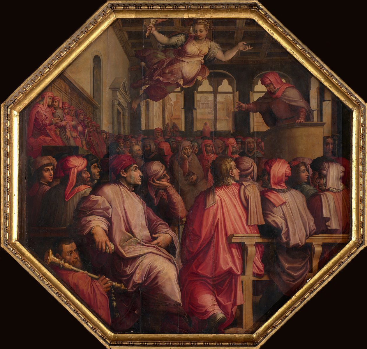 安东尼奥·贾科米尼（Antonio Giacomini）在1563-1565年在萨拉·迪·杜森特罗（Sala dei Duecento）对抗比萨的演讲 作者 乔治·瓦萨里（Giorgio Vasari）