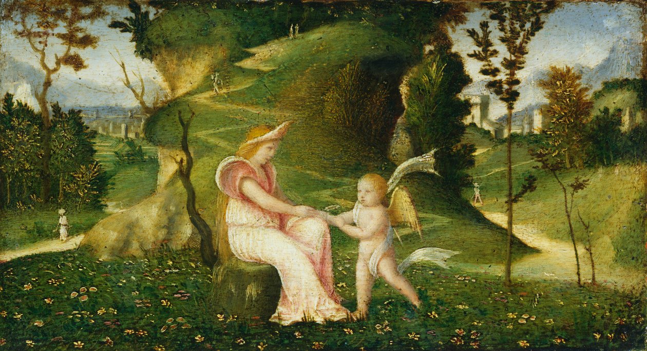 金星和丘比特在景观中，c.15051515 作者 Giorgione da Castelfranco