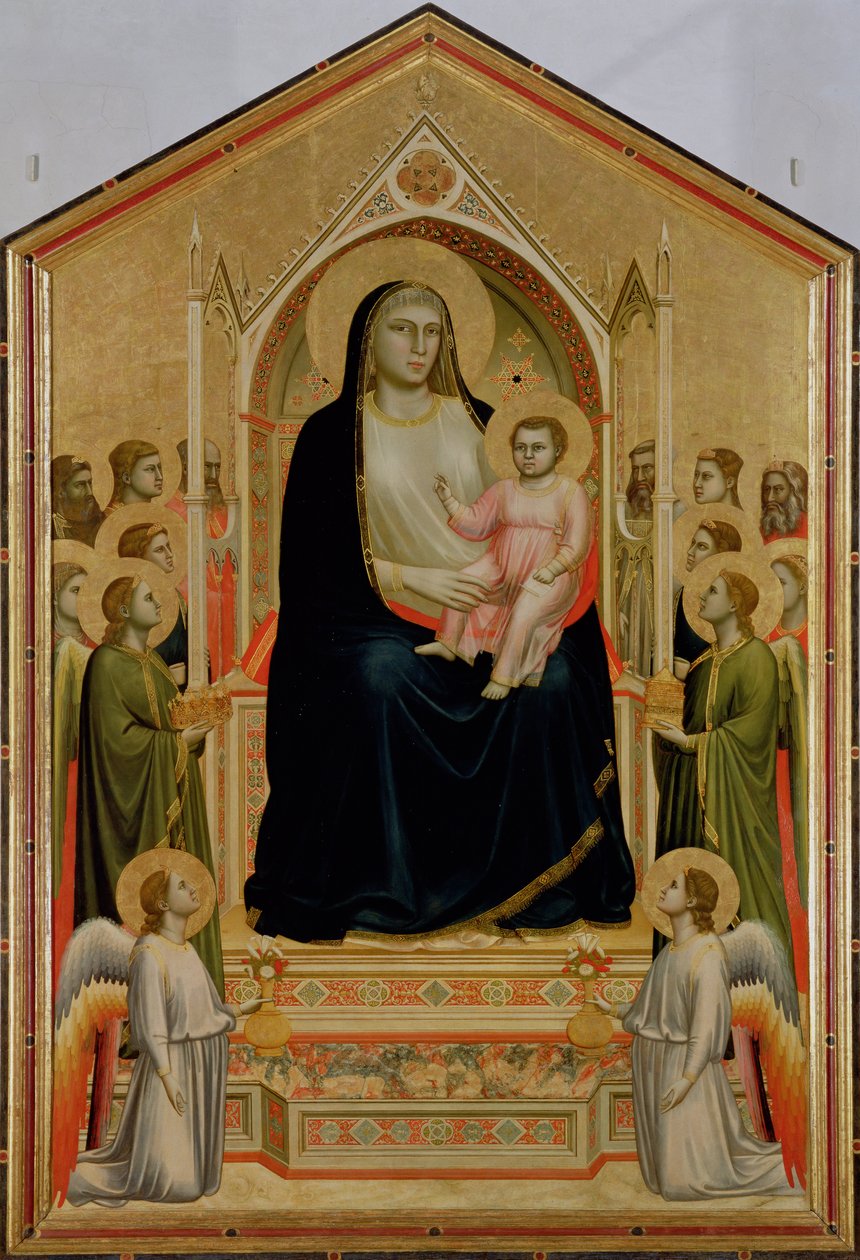 Madonna and Child Enthroned，c.1300-10（面板上的蛋彩画）（POST恢复）（另见50342） 作者 乔托迪邦多内