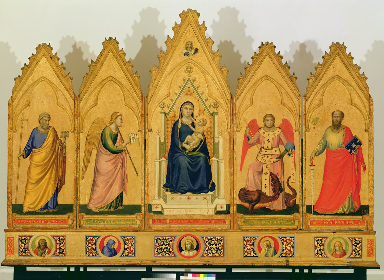 维尔京和儿童的Polyptych侧翼为Saints，1333-34（面板上的蛋彩画） 作者 乔托迪邦多内