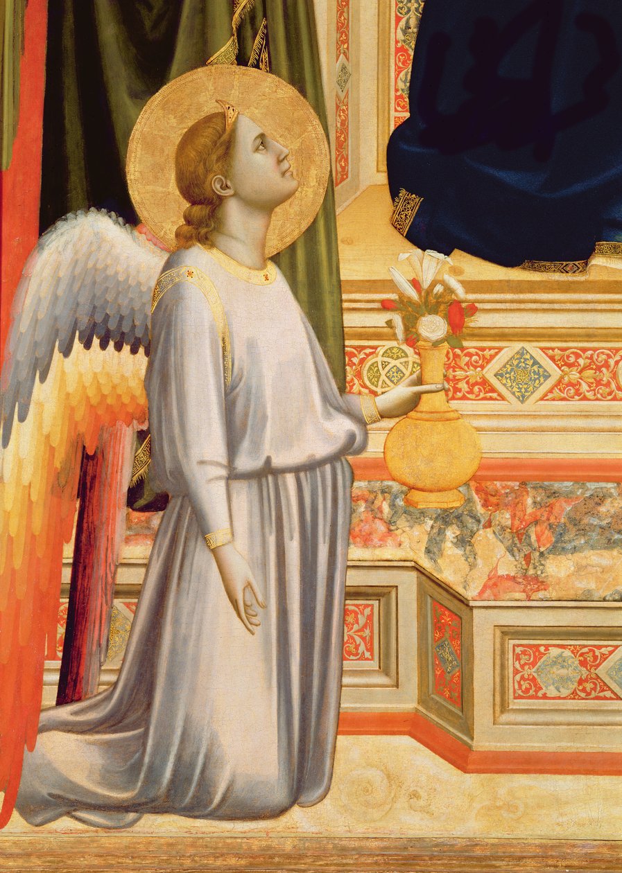 Madonna di Ognissanti细节的跪着天使与花瓶，c.1310也参见63334 作者 乔托迪邦多内