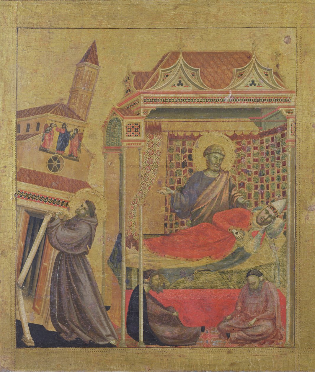 教皇英诺森三世的愿景，c.1295-1300（面板上的蛋彩画） 作者 乔托迪邦多内