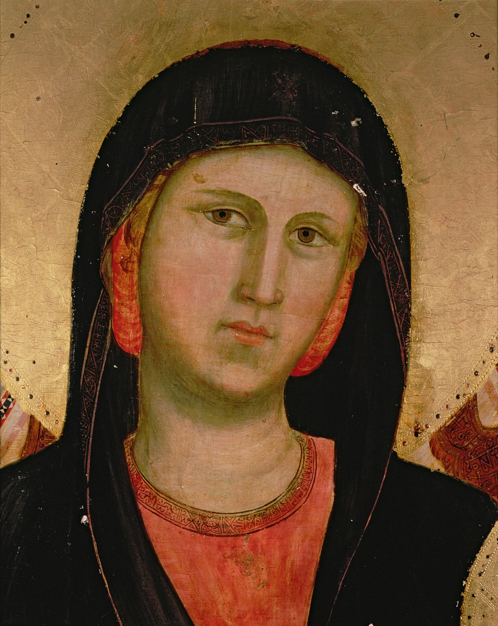 麦当娜，来自Madonna and Child Enthroned 66535的细节，另见66536,66538和66539祭坛画 作者 乔托迪邦多内
