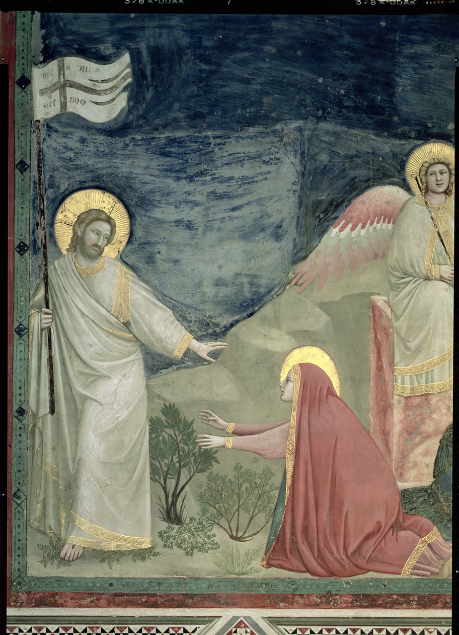 Noli me Tangere，基督和玛利亚抹大拉的细节，c.1305 作者 乔托迪邦多内