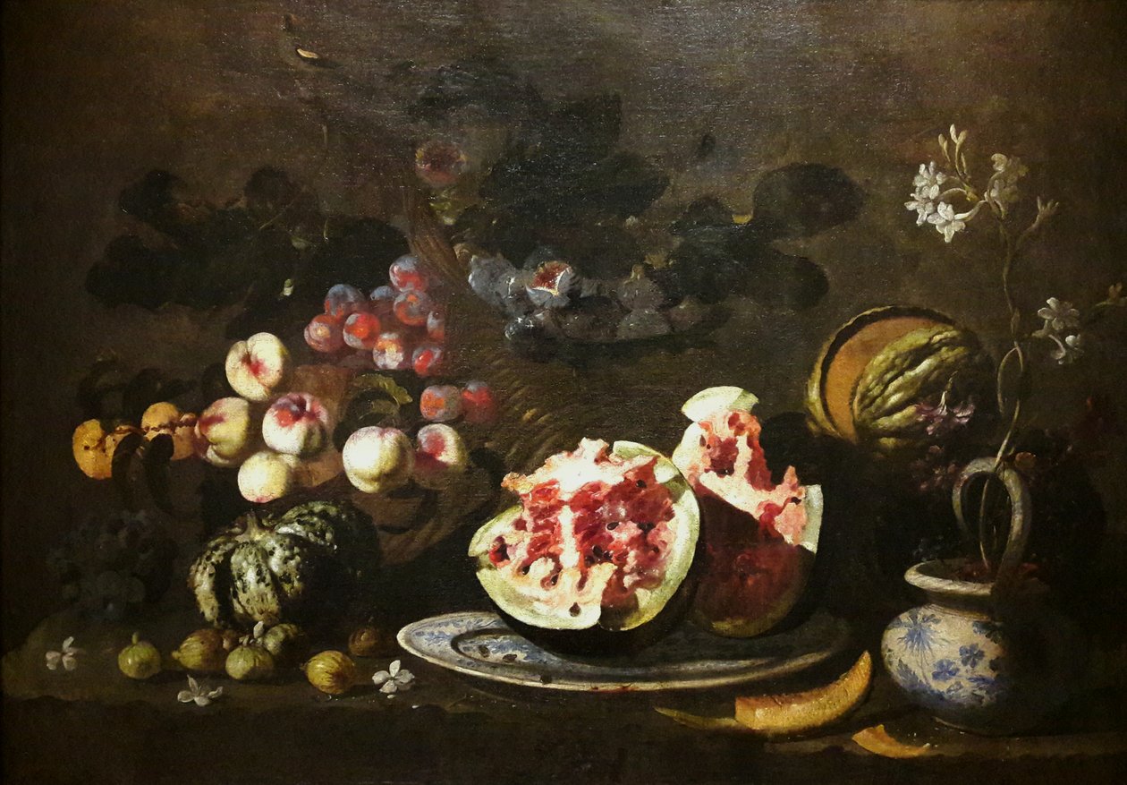 静物与水果。 作者 乔凡尼·巴蒂斯塔（Giovanni Battista）Ruoppolo或Ruopolo