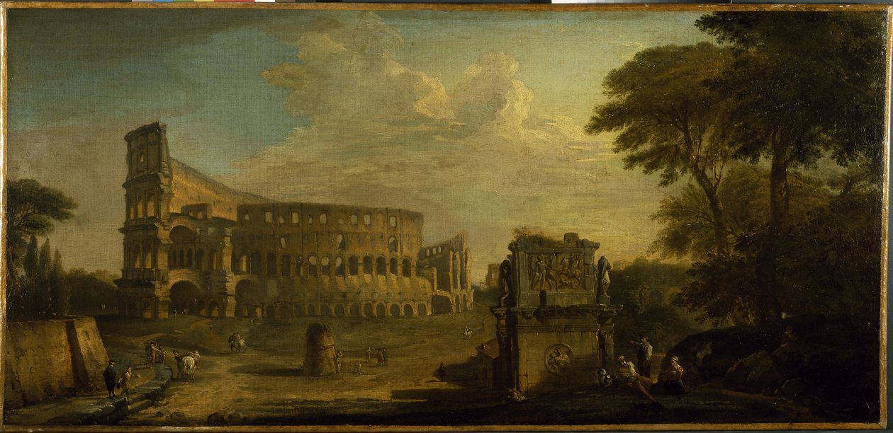A view of the Colosseum, Rome (oil on canvas) 作者 Giovani Paolo (attr. To) Panini