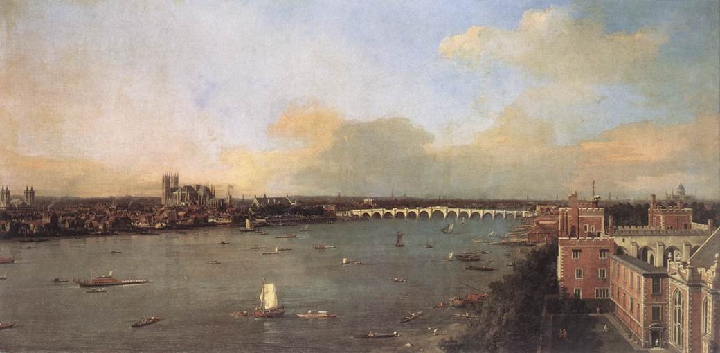 泰晤士河从兰贝斯望向威斯敏斯特 作者 乔瓦尼·安东尼奥运河（Canaletto）