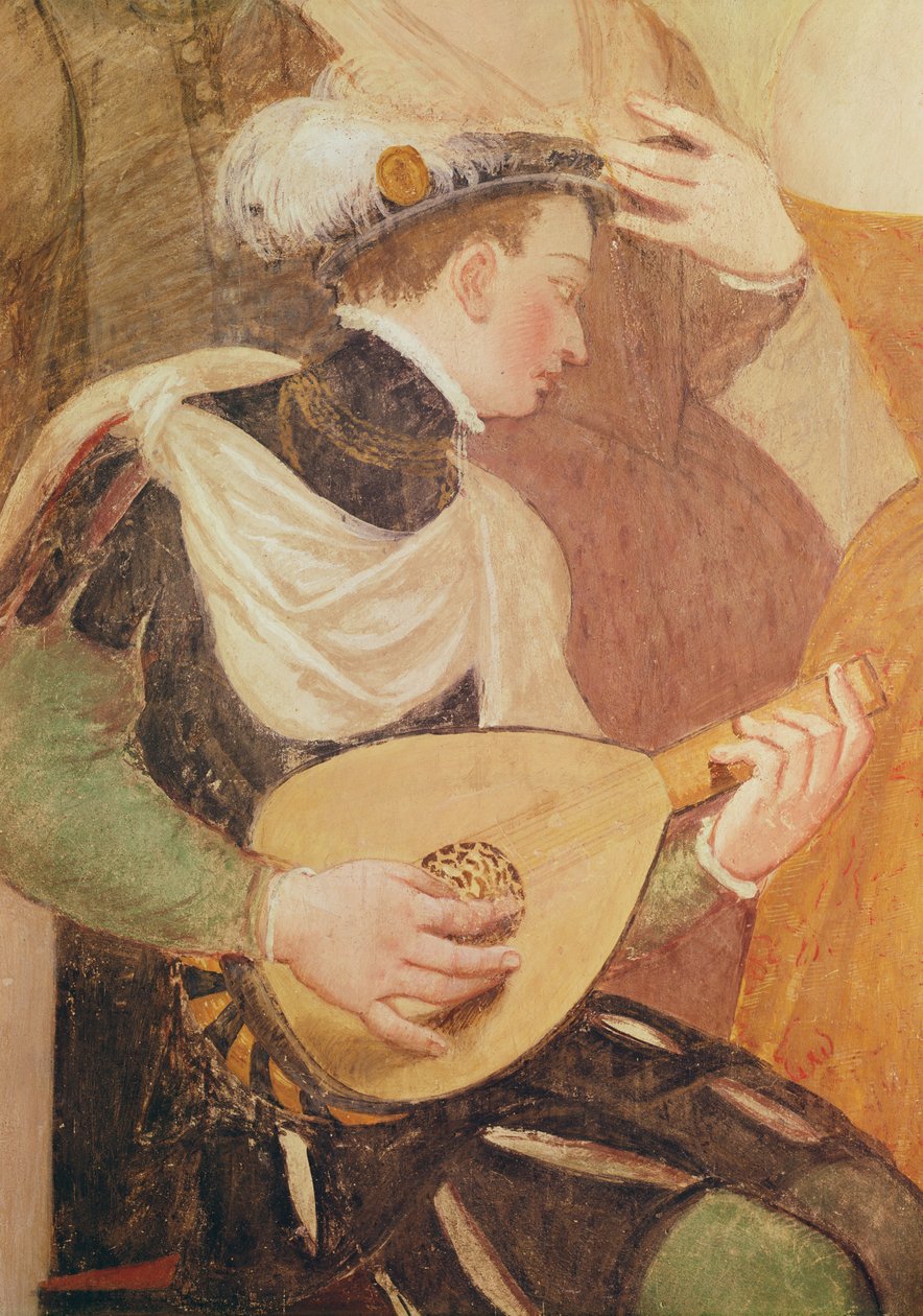 邀请舞蹈，音乐家的细节，1570壁画 作者 乔凡尼·安东尼奥·法索洛