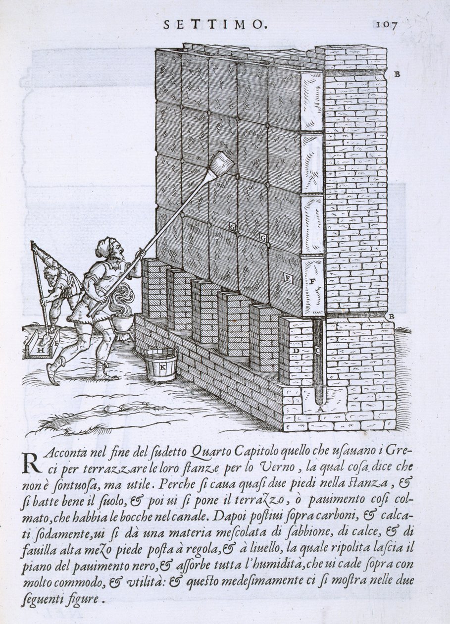 在1590年出版的“Della Architettura”中，在墙上涂上保护涂层 作者 乔凡尼·安东尼奥·鲁斯科尼