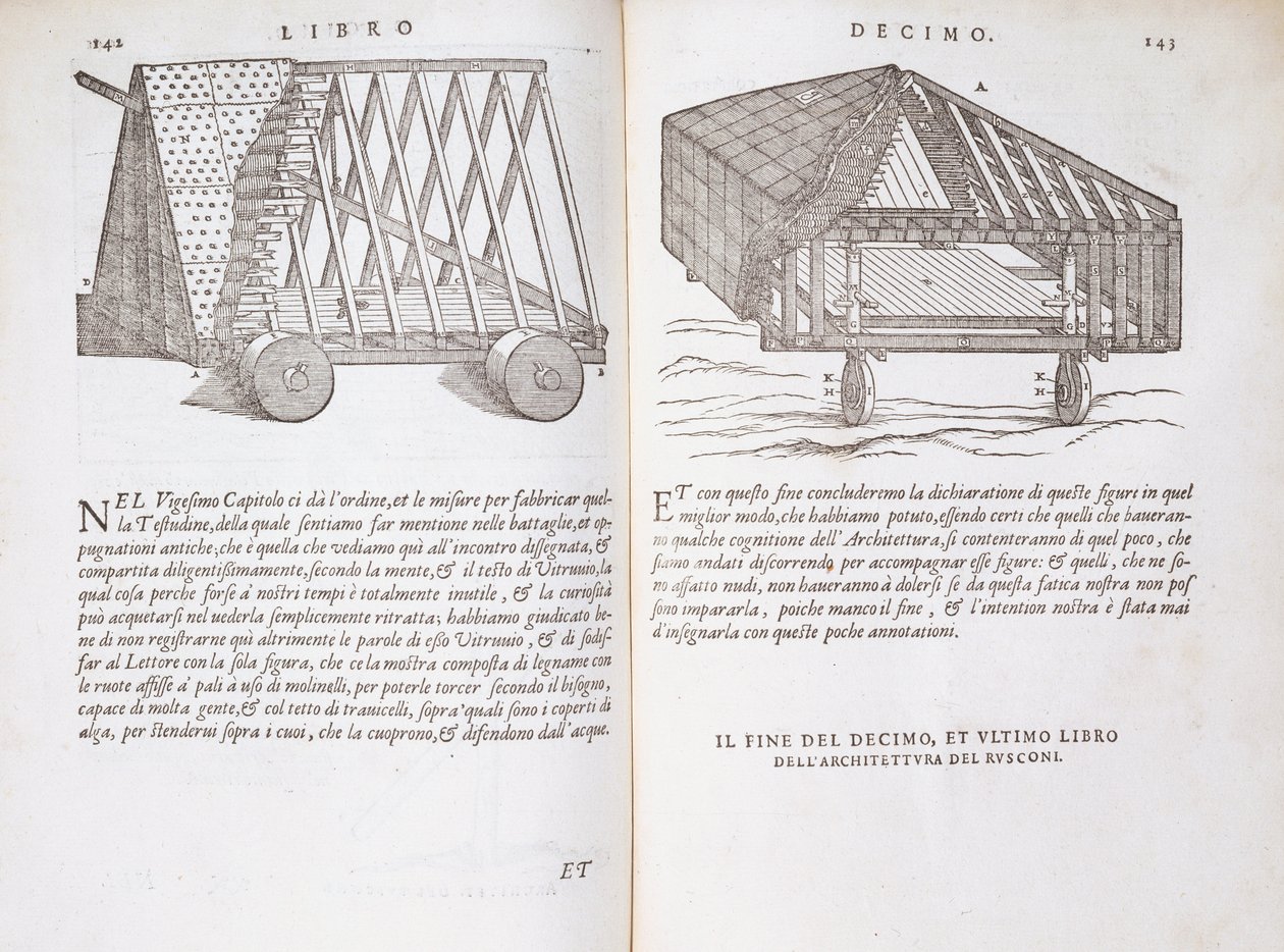 从1590年出版的“Della Architettura”运输预制屋顶到现场的方法 作者 乔凡尼·安东尼奥·鲁斯科尼
