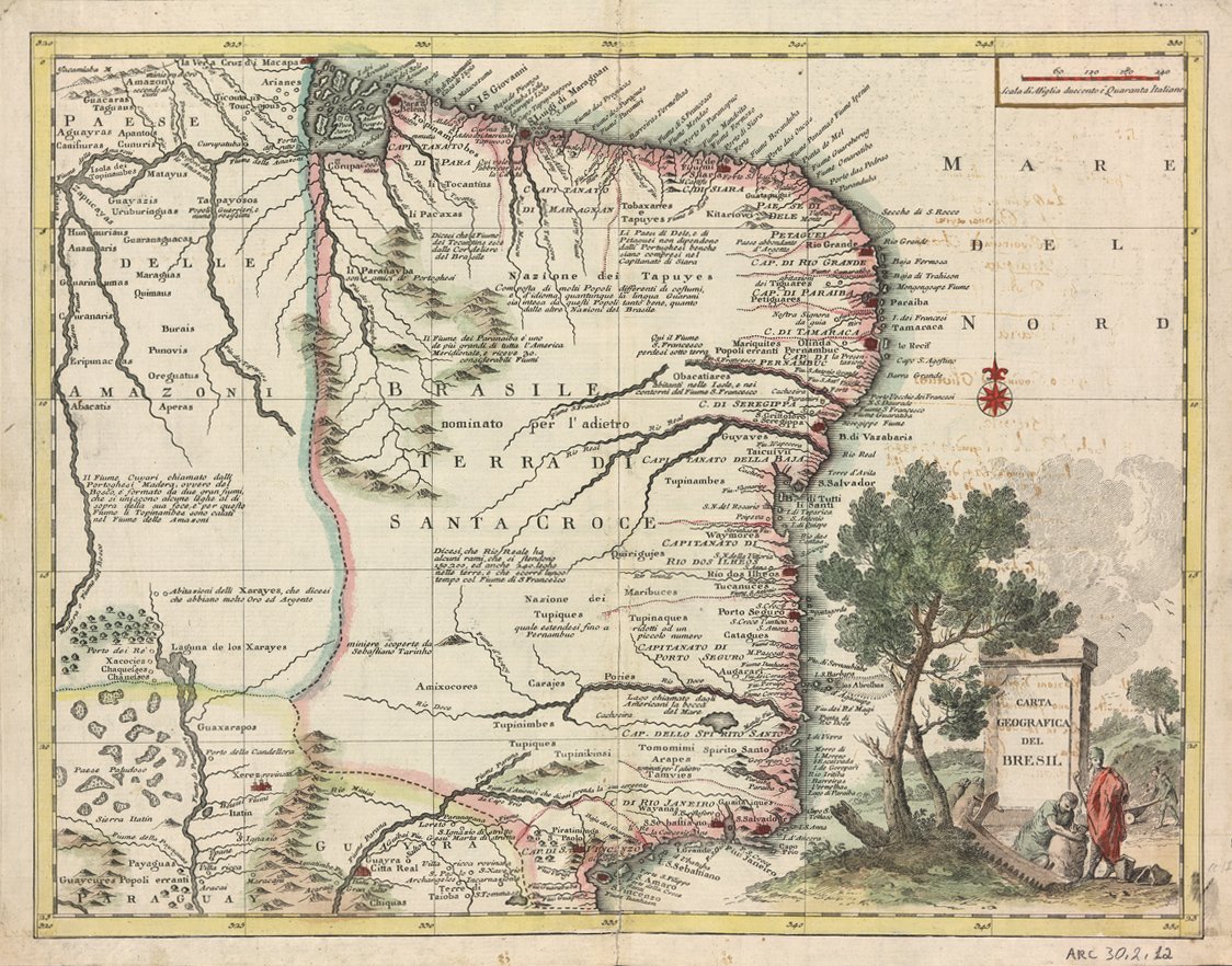 巴西的地理地图 作者 乔瓦尼·巴蒂斯塔（Giovanni Battista Albrizzi）