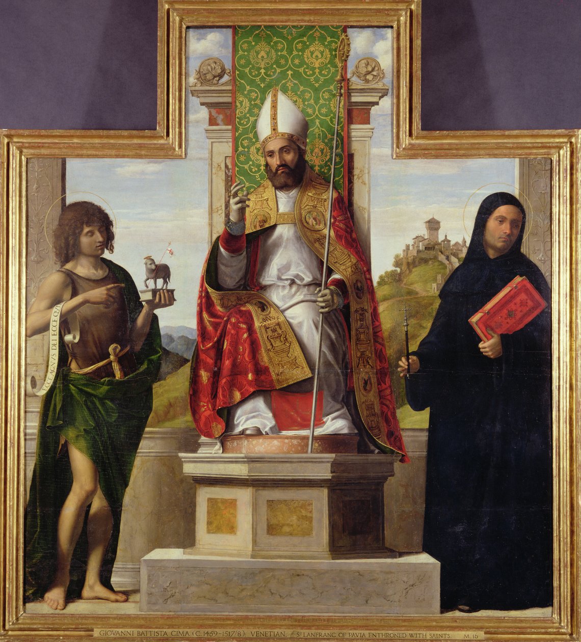 帕维亚的圣兰弗兰克（St. Lanfranc）位于施洗者圣约翰和圣利伯里斯（St. Liberius）之间，于15-15-16 作者 乔瓦尼·巴蒂斯塔·西玛·达·科内利亚诺