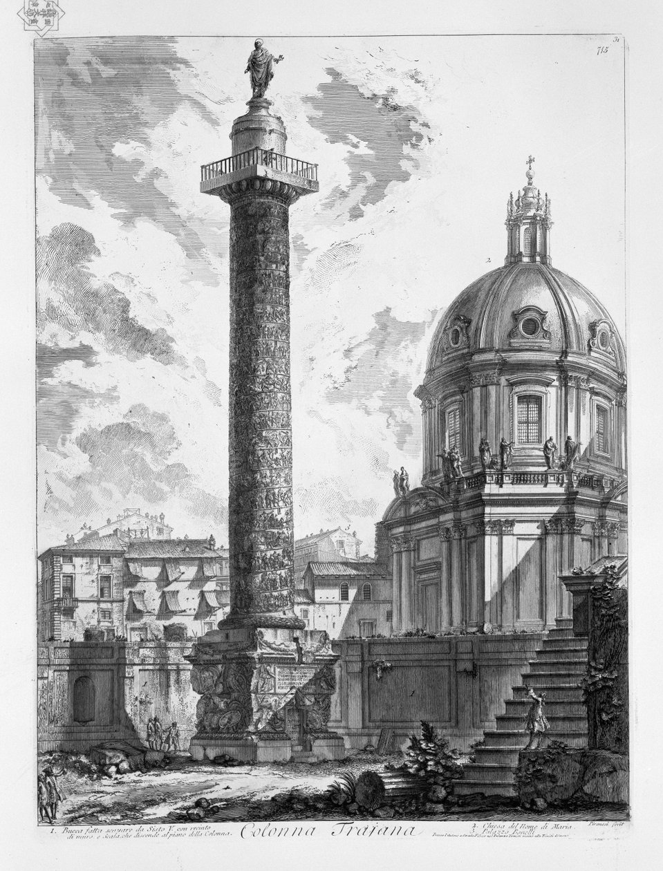 图拉真的专栏。 Bucca由Sisto V.制作，墙壁围栏，Scala，下降到Colonna地板。玛丽的教会。 Palazzo Bonelli 作者 乔凡尼·巴蒂斯塔·皮拉涅西