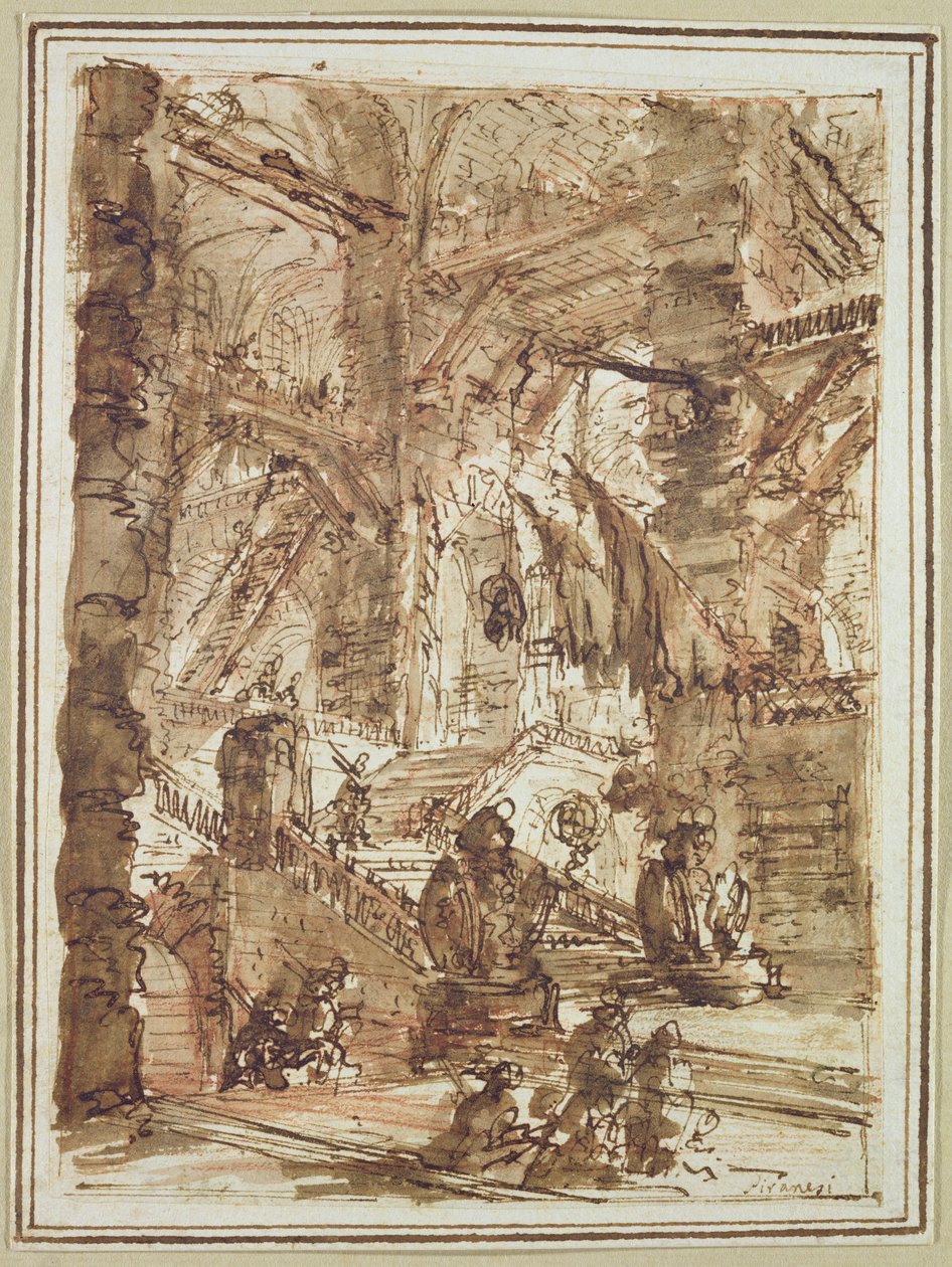 “Carceri al&39;Invenzione”系列第八号板的准备图纸（纸上油墨和水洗） 作者 乔凡尼·巴蒂斯塔·皮拉涅西