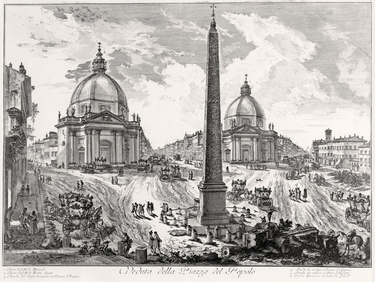 Piazza del Popolo的看法，c.1750 作者 乔凡尼·巴蒂斯塔·皮拉涅西