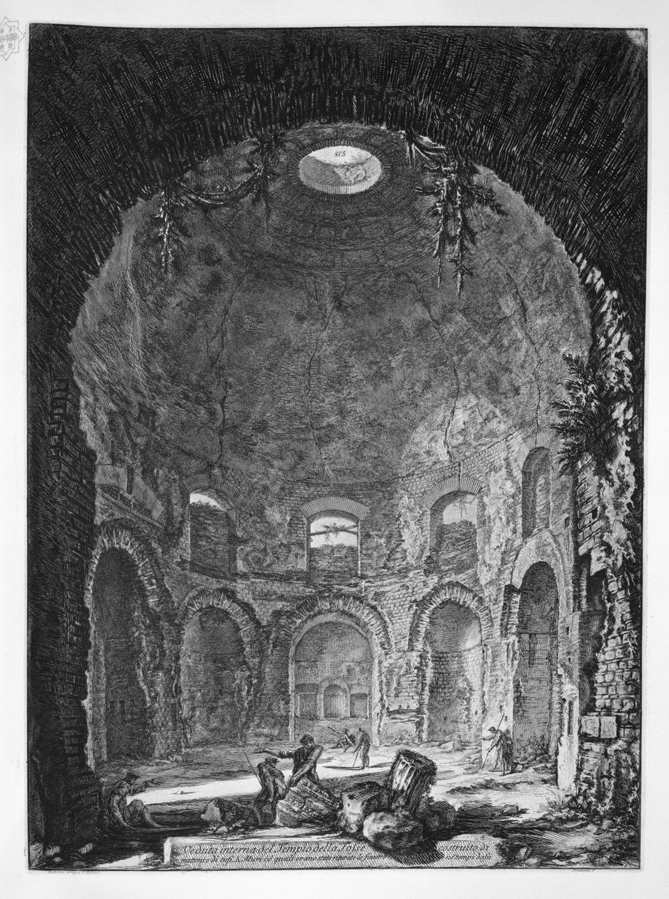 咳嗽寺庙的内部看法由砖和凝灰岩建造 作者 乔凡尼·巴蒂斯塔·皮拉涅西