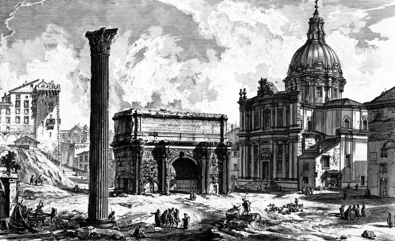 Septimius Severus拱门和Santi Luca e Martina教堂的视图，来自&39;罗马的意见&39;系列，1760（蚀刻） 作者 乔凡尼·巴蒂斯塔·皮拉涅西