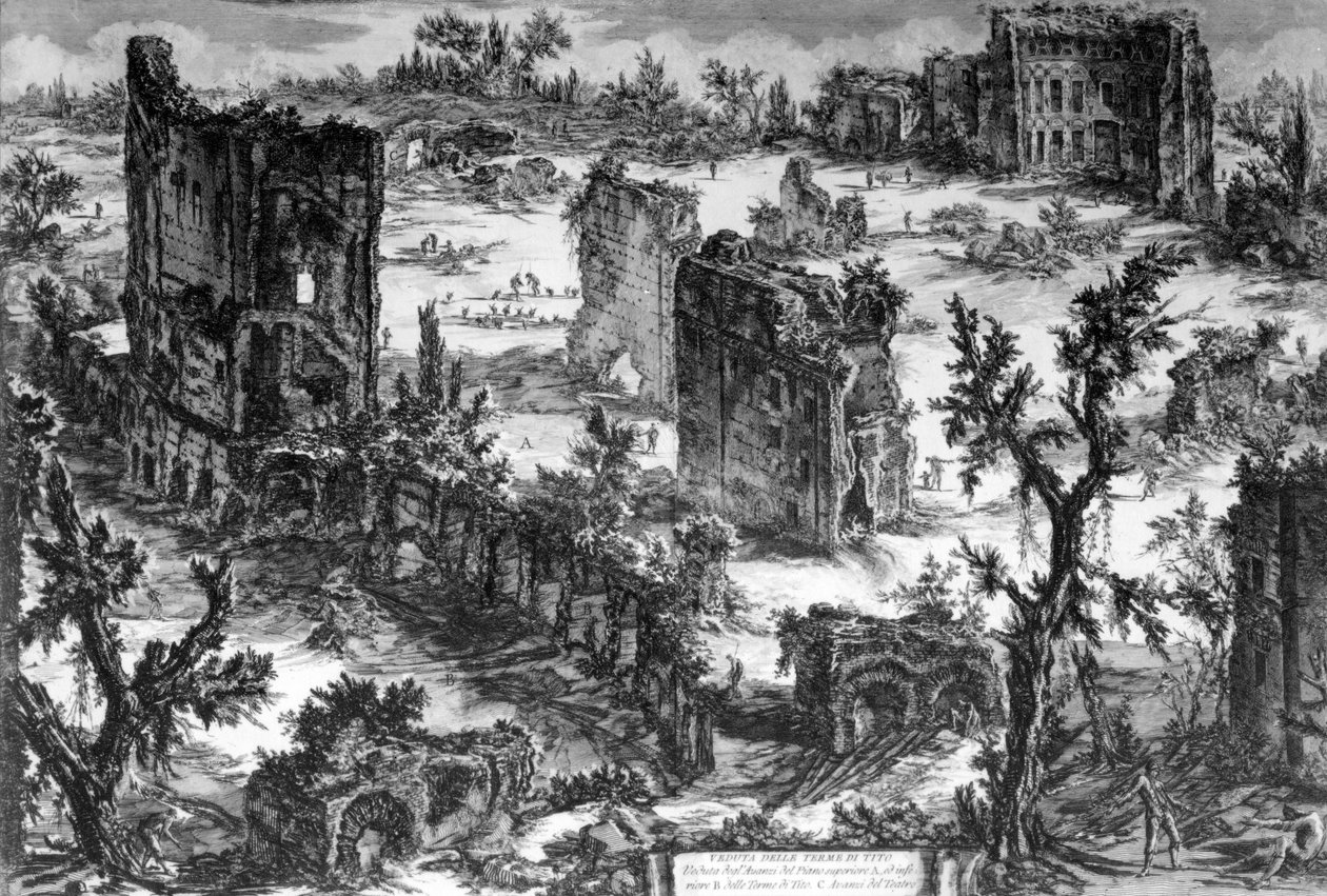 图拉真浴场的景色，来自“罗马观”系列，1760年 作者 乔凡尼·巴蒂斯塔·皮拉涅西