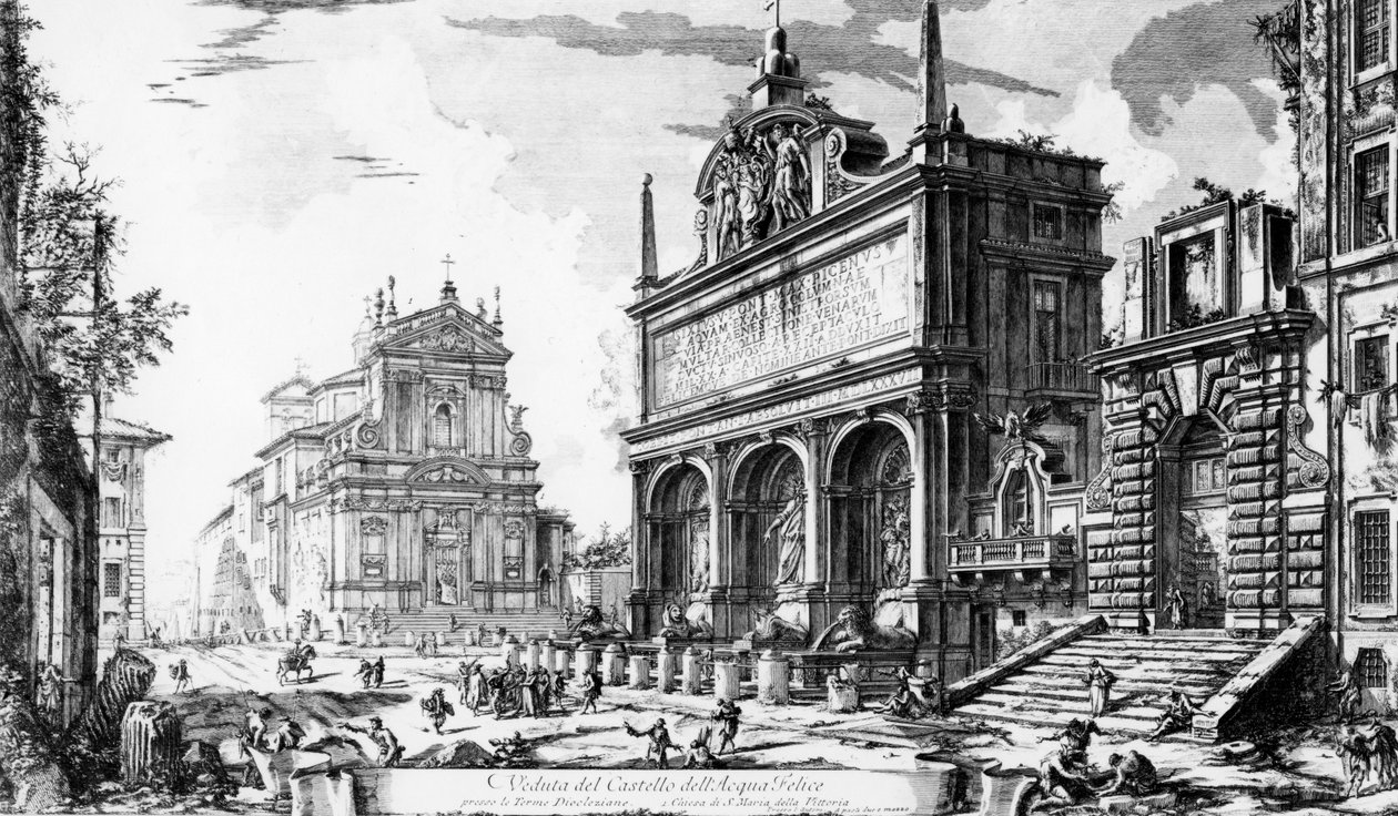 Fontana dell&39;Acqua Felice的视图与圣玛丽亚德拉维多利亚教堂的背后，来自&39;罗马的意见&39;系列，c.1760 作者 乔凡尼·巴蒂斯塔·皮拉涅西