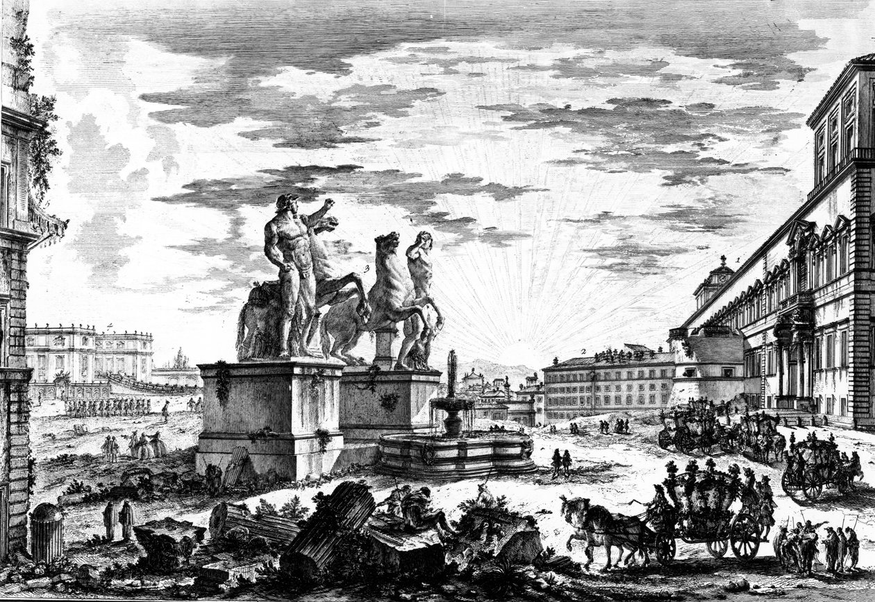 从“罗马景观”系列中可以看到Piazza di Monte Cavallo广场或Piazza del Quirinale广场，1760 作者 乔凡尼·巴蒂斯塔·皮拉涅西