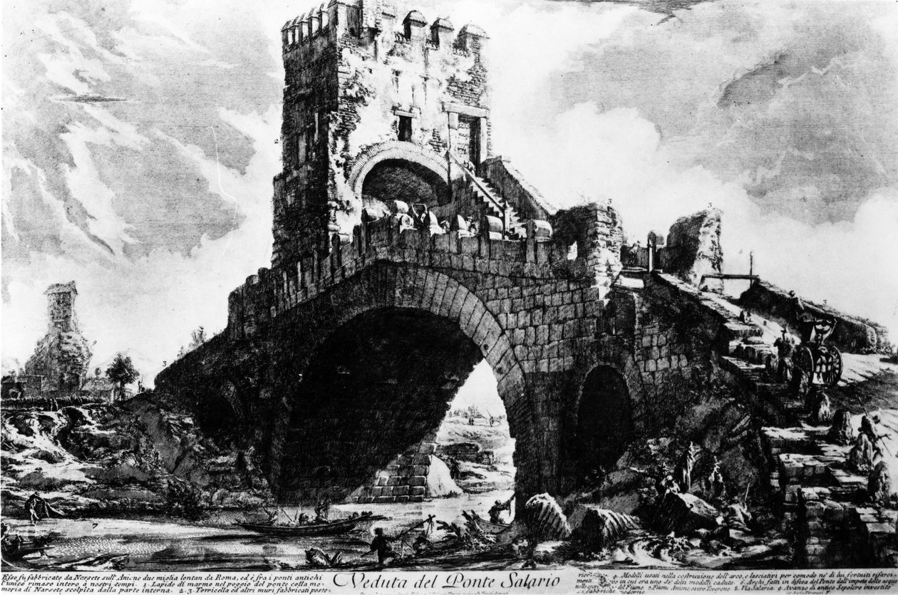Ponte Salario的景色，来自“罗马观”系列，1760年 作者 乔凡尼·巴蒂斯塔·皮拉涅西
