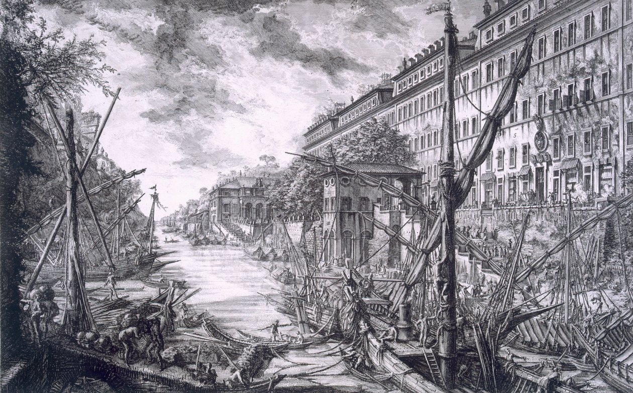 Ripa Grande港口的景观，来自&39;各种建筑作品，观点，怪诞，古物，1743年出版 作者 乔凡尼·巴蒂斯塔·皮拉涅西