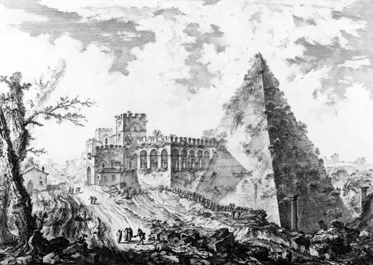 Caius Cestius金字塔的视图，来自“罗马观”系列，1760年 作者 乔凡尼·巴蒂斯塔·皮拉涅西