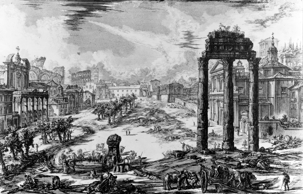 罗马论坛的视图，来自1758年的“罗马观”系列 作者 乔凡尼·巴蒂斯塔·皮拉涅西