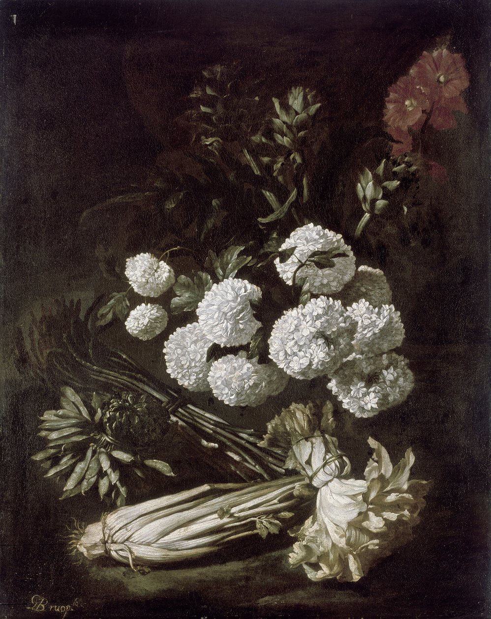花卉和蔬菜的静物，17世纪 作者 乔凡尼·巴蒂斯塔（Giovanni Battista）Ruoppolo或Ruopolo