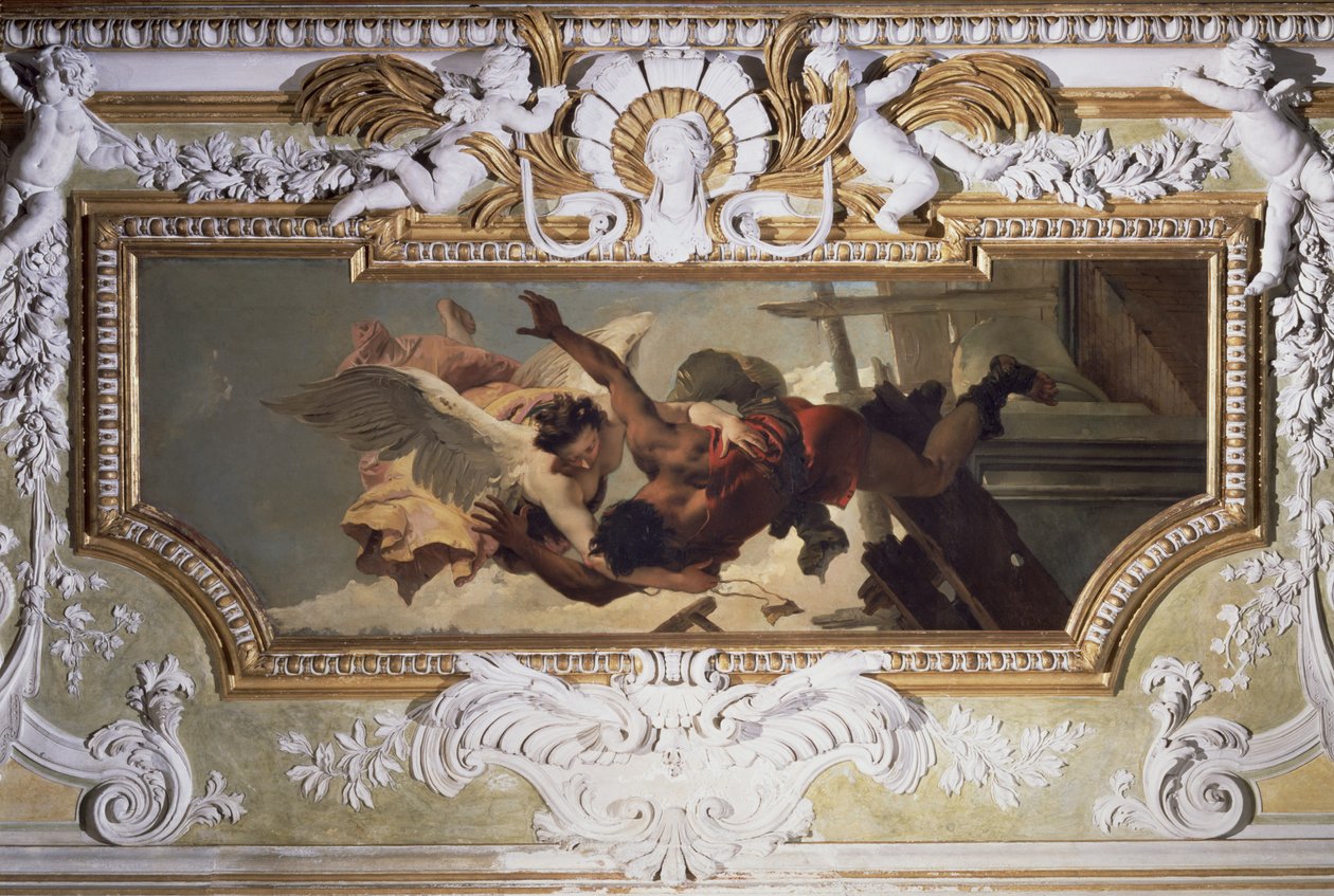 从&39;Sala Capitolare&39;（投降大厅）c.1749拯救一名倒下的工匠从倒塌的脚手架 作者 乔凡尼·巴蒂斯塔·提埃波罗