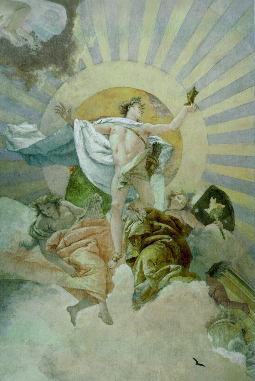 在Würzburg住所的楼梯间的天花板壁画，神的北部天空，细节 作者 乔凡尼·巴蒂斯塔·提埃波罗