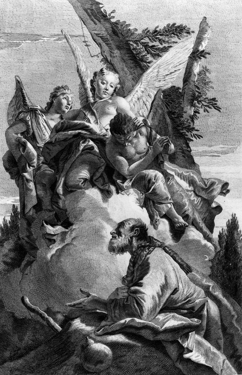 三个天使出现在亚伯拉罕，由皮耶特罗摩纳哥雕刻，1750年 作者 乔凡尼·巴蒂斯塔·提埃波罗
