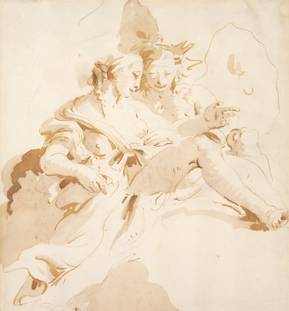 Zephyr和Flora（笔和棕色墨水，棕色水洗，黑色粉笔，纸上） 作者 乔凡尼·巴蒂斯塔·提埃波罗
