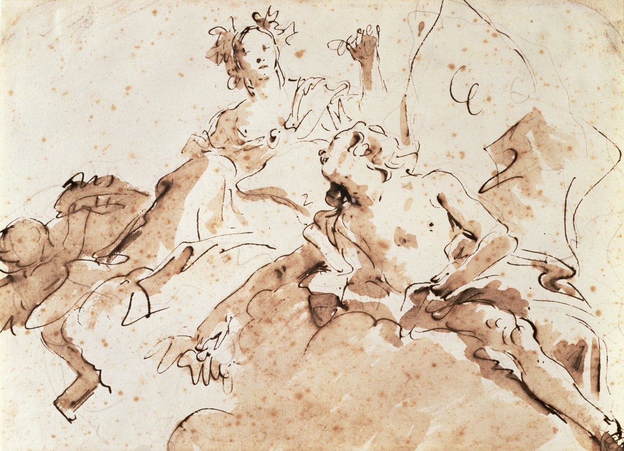 Zephyrus和Flora（笔和棕色洗在纸上的黑色粉笔） 作者 乔凡尼·巴蒂斯塔·提埃波罗
