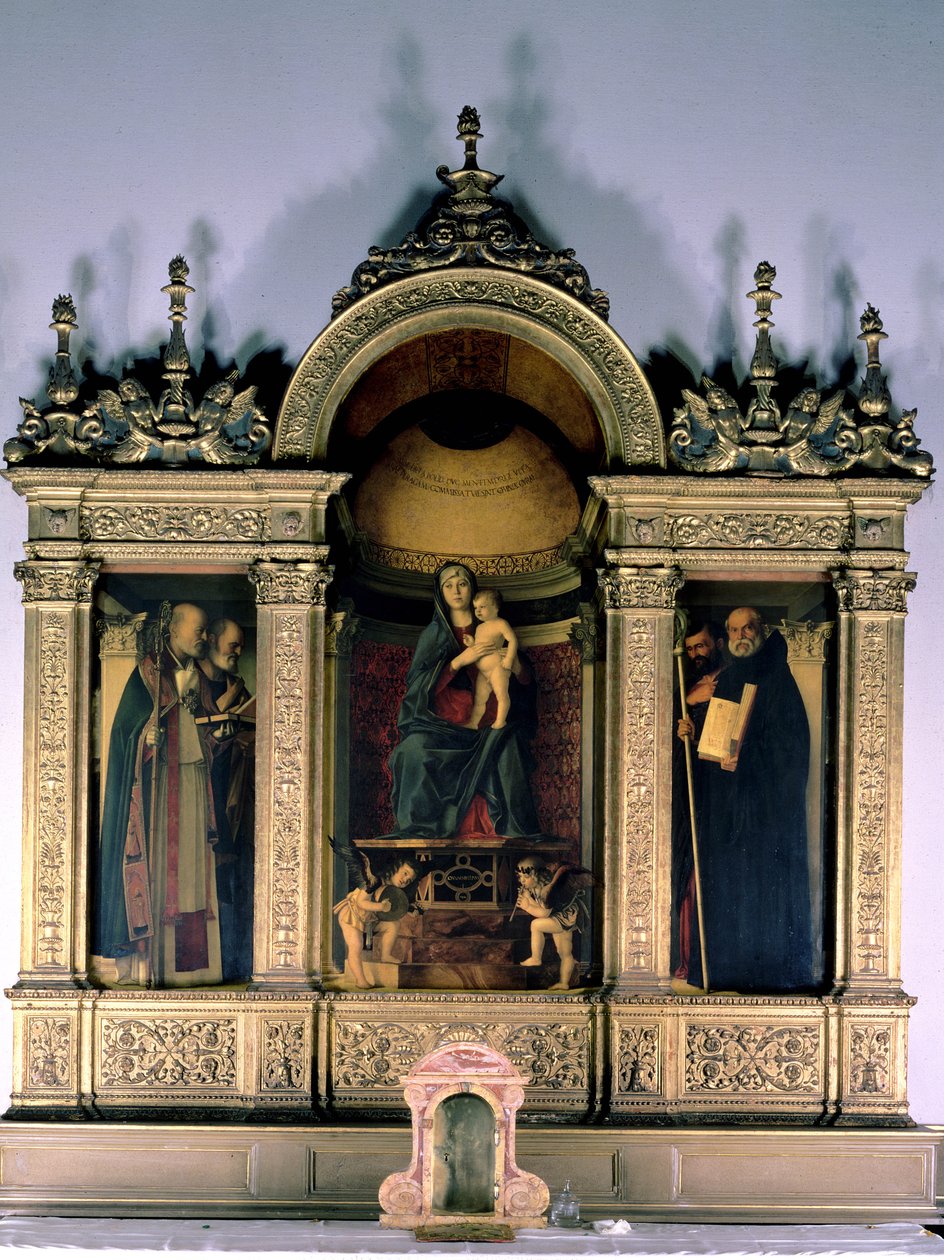 麦当娜和儿童圣徒（三联画祭坛） 作者 乔凡尼·贝里尼（Giovanni Bellini）