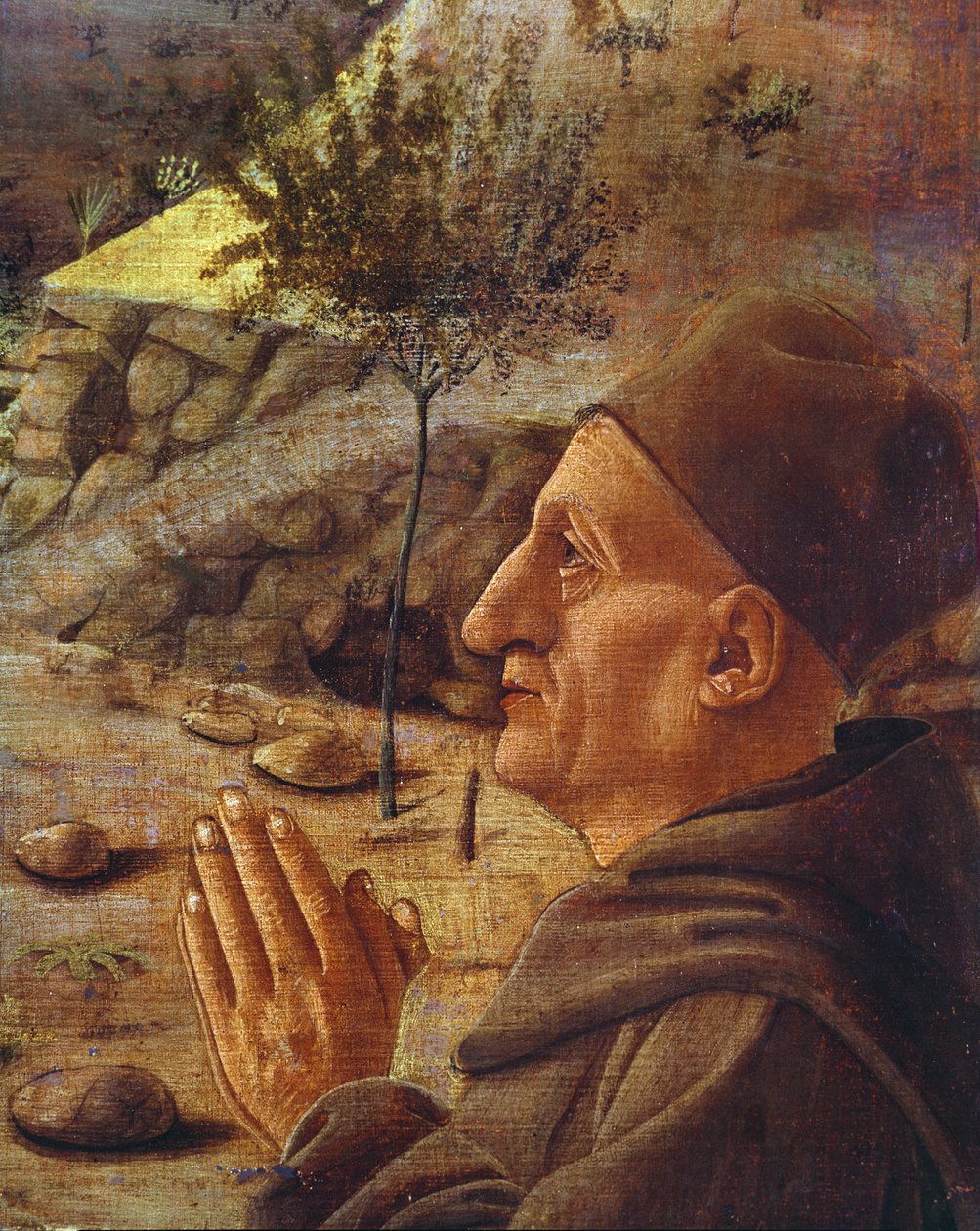 面板上的守护油头部的十字架上的细节 作者 乔凡尼·贝里尼（Giovanni Bellini）