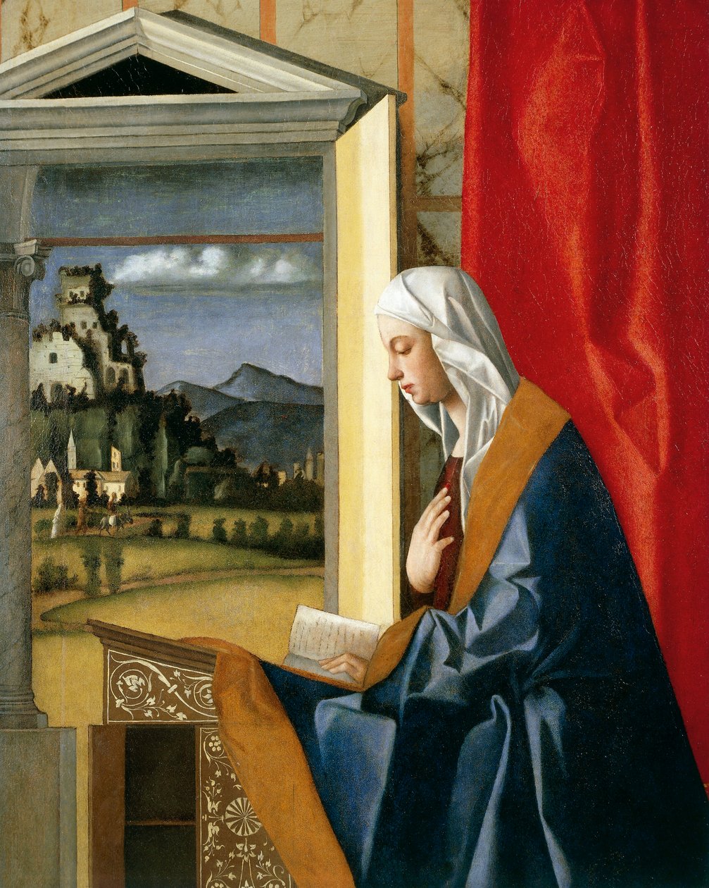天使报喜处女，来自The Annunciation diptych，c.1500（1998年后修复） 作者 乔凡尼·贝里尼（Giovanni Bellini）