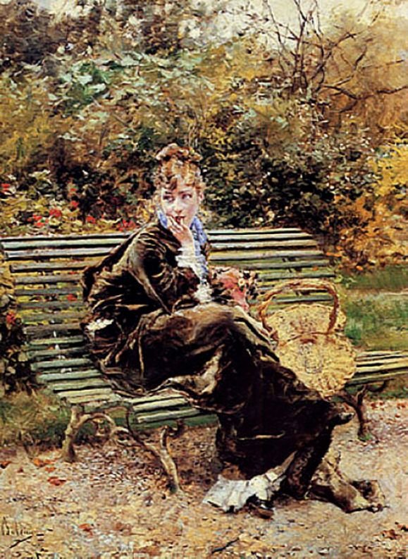 坐在GardennGerman：坐在花园里Polski：Siedzaca w ogrodzien 作者 乔凡尼·博尔迪尼（Giovanni Boldini）