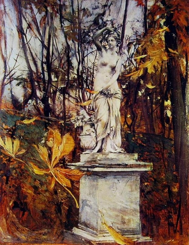 在VersaillesnGerman公园的雕像：凡尔赛宫公园的雕像：Posag w wersalskim parkun 作者 乔凡尼·博尔迪尼（Giovanni Boldini）