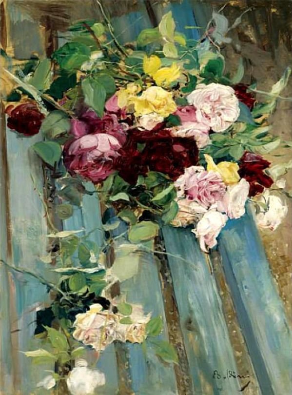 静物与RosesGerman：静物与Rosenn Polski：Martwa natura z rozan 作者 乔凡尼·博尔迪尼（Giovanni Boldini）
