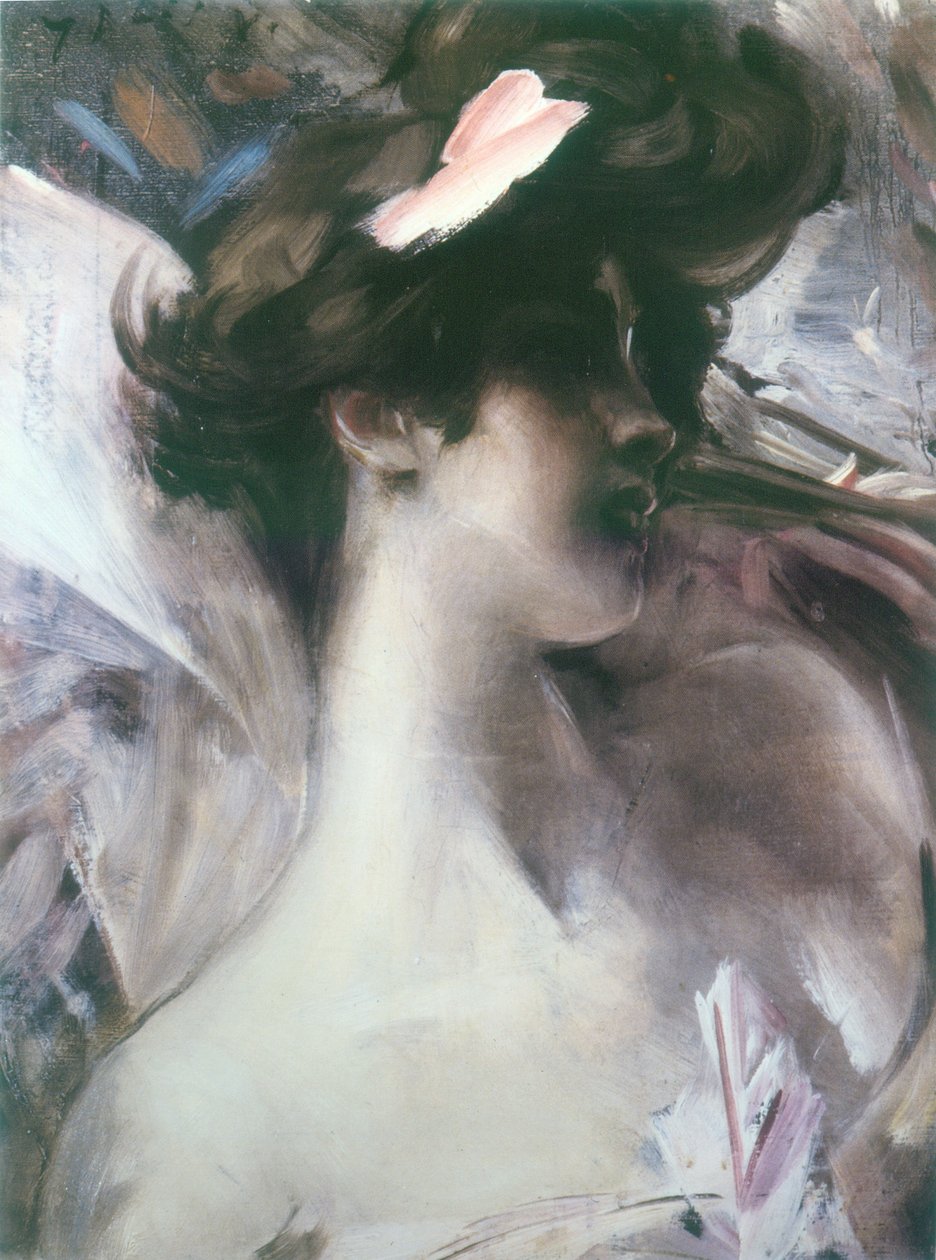 Rosan背景的一个年轻人的头 作者 乔凡尼·博尔迪尼（Giovanni Boldini）