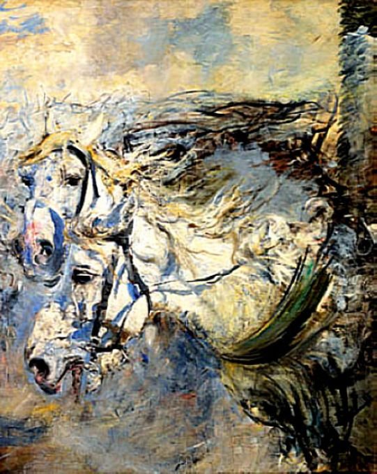 两个白色HorsesnGerman：两匹白马Polski：Dwa biae konien 作者 乔凡尼·博尔迪尼（Giovanni Boldini）