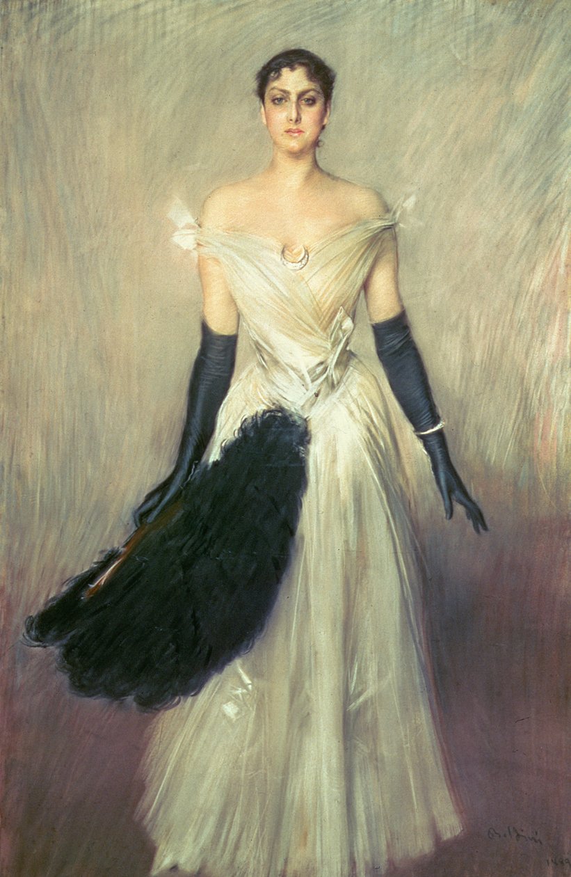 一位女士的肖像，1889年（粉彩） 作者 乔凡尼·博尔迪尼（Giovanni Boldini）