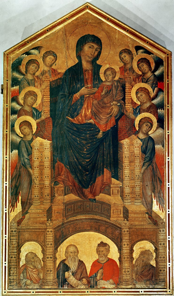 Madonna and Child Enthroned，c.1280-85（小组中的蛋彩画）（另见33478） 作者 乔凡尼·西马布（Giovanni Cimabue）