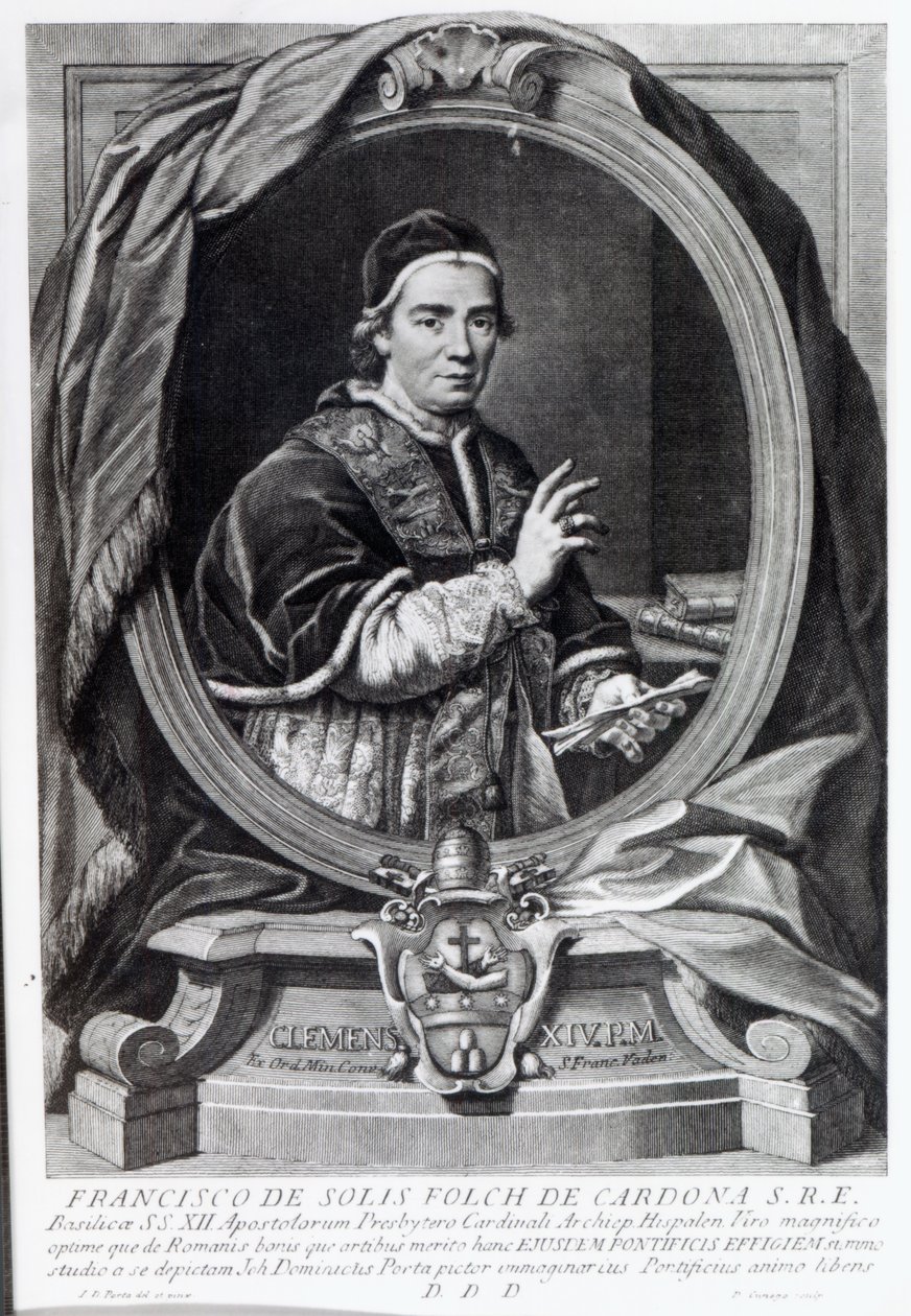 教皇克莱门特十四世，由Domencio Cunego雕刻 作者 乔瓦尼·多梅尼科·波塔（Giovanni Domenico Porta）