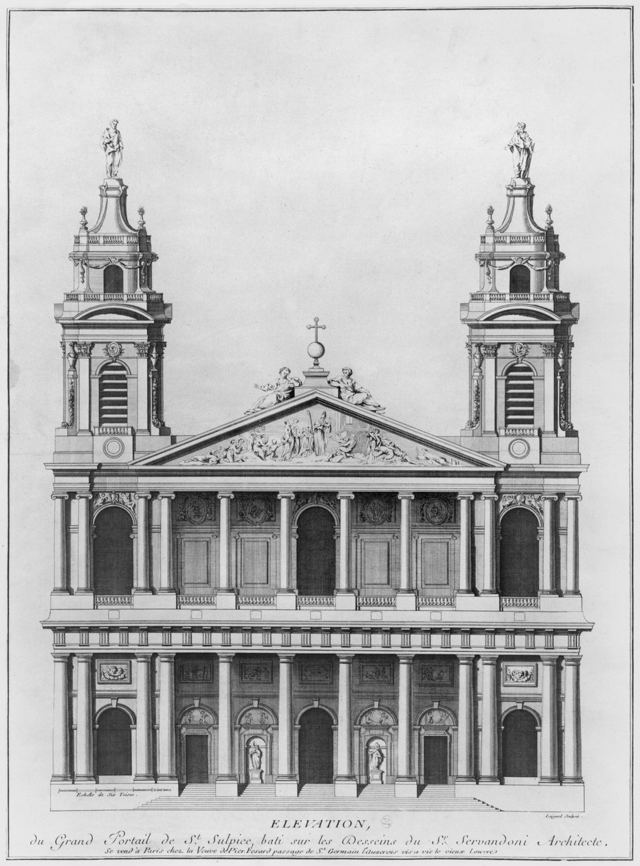 Saint-Sulpice教堂，立面的立面，巴黎，由Loignel或Laignel刻 作者 乔凡尼·尼科洛·塞万多尼